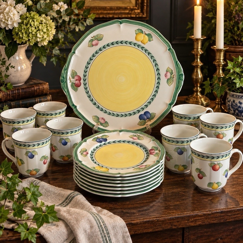 Villeroy & Boch French Garden Fleurence 17 Pc Set Mugs Plates Cake Platter